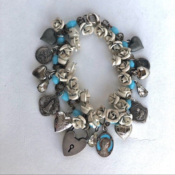 Artisan made Charm Bracelet with Vintage Rosary Findings and Medals - Picture 3 of 9